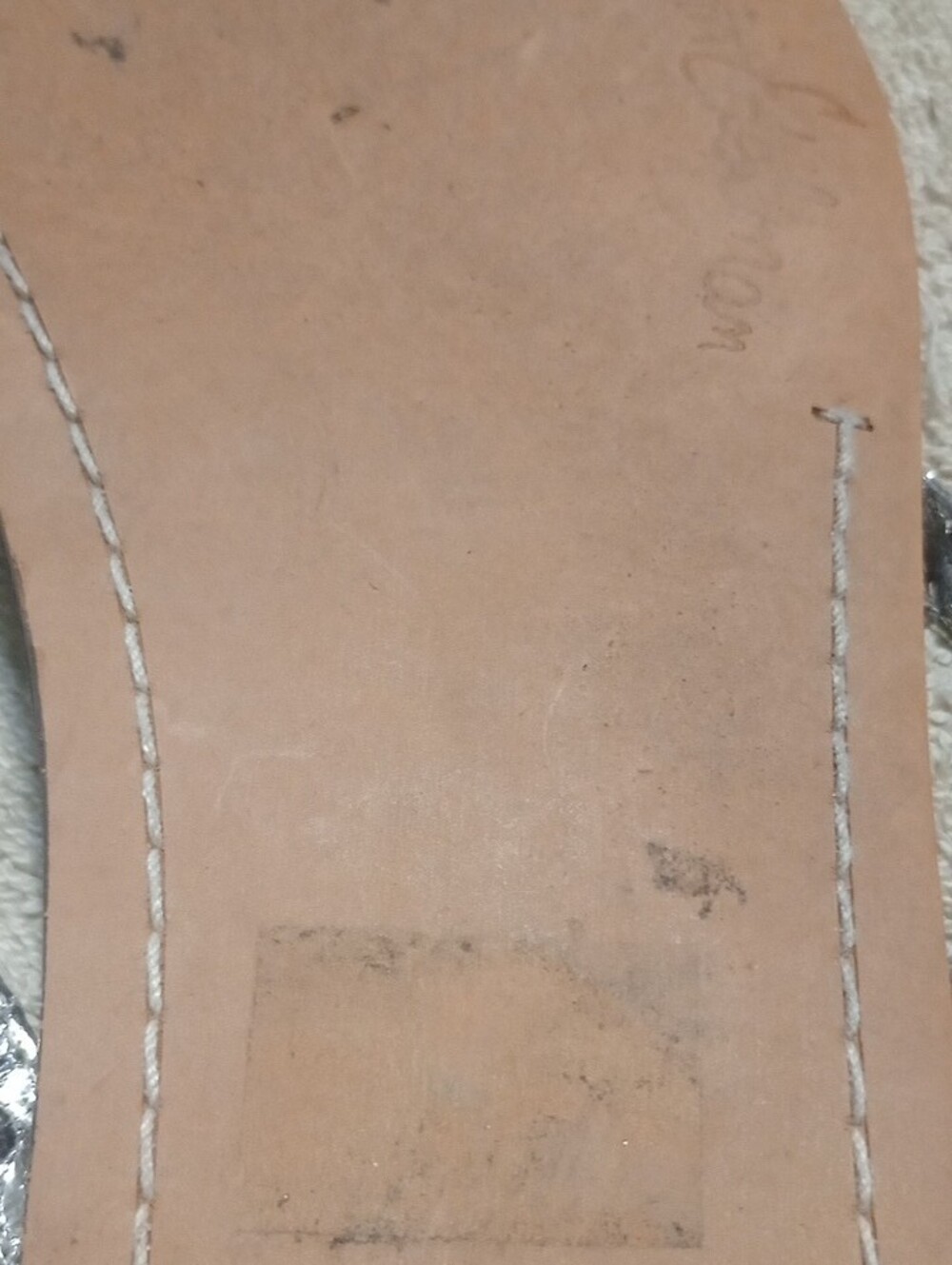 Sam Edelman Silver Metallic Strap Brown Footbed Sandals - Picture 4 of 7